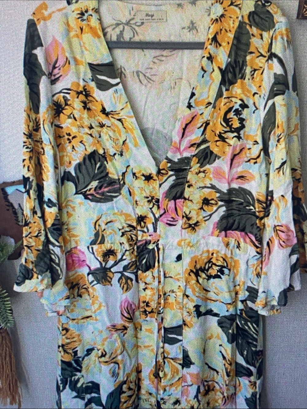 Maaji Yellow Floral V-Neck Dress with Pink & Green Accents